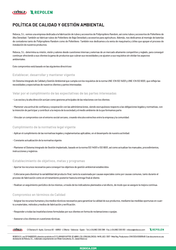 Quality and environmental management policy
